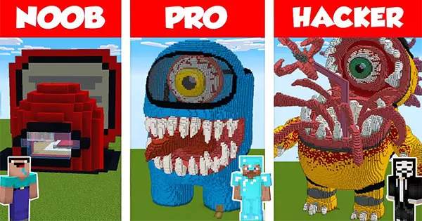 Are You Noob, Pro Or Hacker For Among Us House Build Challenge In Minecraft?